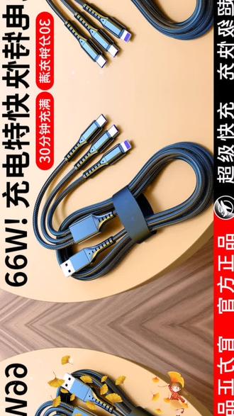 6A超級(jí)快充三合一充電線 一拖三，暢享全速充電新時(shí)代